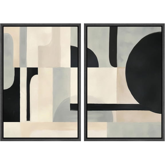 FCCUYE Framed Canvas Print Wall Art Set Mid-Century Geometric Ring Collage Abstract Shapes Illustrations Modern Art Minimal Boho Relax/Calm for Living Room, Bedroom, Office - 16"x24"x2 Natural