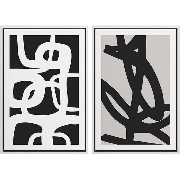 FCCUYE Framed Canvas Print Wall Art Set Mid-Century Geometric Ring Collage Abstract Shapes Illustrations Modern Art Minimal Boho Relax/Calm for Living Room, Bedroom, Office - 16"x24"x2 Natural