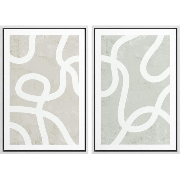 FCCUYE Framed Canvas Print Wall Art Set Mid-Century Geometric Ring Collage Abstract Shapes Illustrations Modern Art Minimal Boho Relax/Calm for Living Room, Bedroom, Office - 16"x24"x2 Natural