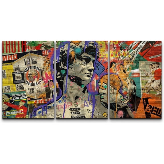 FCCUYE Framed Canvas Print Wall Art Set Spray Paint Style Andy Warhol Graffiti & Street Art Comic Book Illustrations Modern Art Urban Portrait for Living Room, Bedroom, Office - 16"x24"x3 White