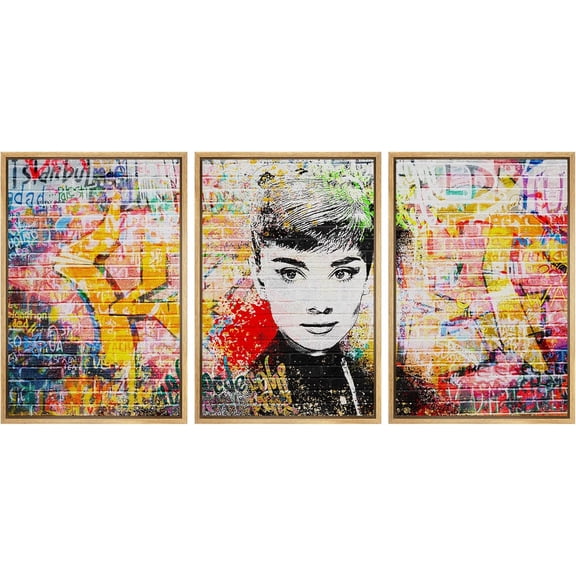 FCCUYE Framed Canvas Print Wall Art Set Spray Paint Style Andy Warhol Graffiti & Street Art Comic Book Illustrations Modern Art Urban Portrait for Living Room, Bedroom, Office - 16"x24"x3 White