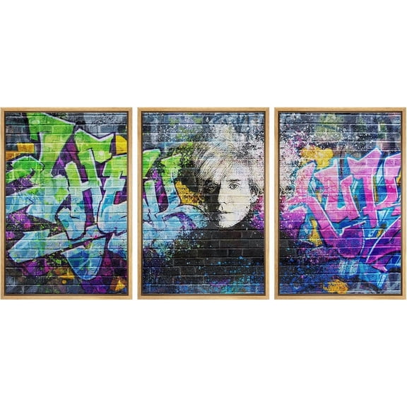 FCCUYE Framed Canvas Print Wall Art Set Spray Paint Style Andy Warhol Graffiti & Street Art Comic Book Illustrations Modern Art Urban Portrait for Living Room, Bedroom, Office - 16"x24"x3 White