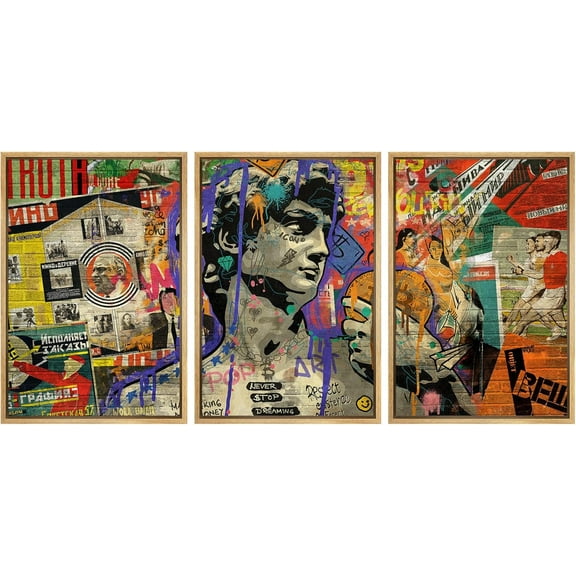FCCUYE Framed Canvas Print Wall Art Set Spray Paint Style Andy Warhol Graffiti & Street Art Comic Book Illustrations Modern Art Urban Portrait for Living Room, Bedroom, Office - 16"x24"x3 White