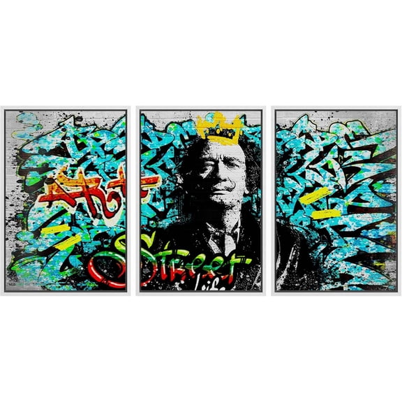 FCCUYE Framed Canvas Print Wall Art Set Spray Paint Style Andy Warhol Graffiti & Street Art Comic Book Illustrations Modern Art Urban Portrait for Living Room, Bedroom, Office - 16"x24"x3 White