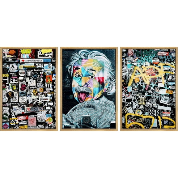 FCCUYE Framed Canvas Print Wall Art Set Spray Paint Style Andy Warhol Graffiti & Street Art Comic Book Illustrations Modern Art Urban Portrait for Living Room, Bedroom, Office - 16"x24"x3 White