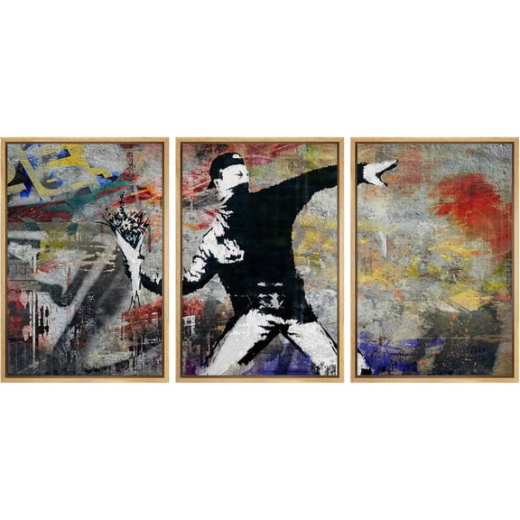 FCCUYE Framed Canvas Print Wall Art Set Spray Paint Style Andy Warhol Graffiti & Street Art Comic Book Illustrations Modern Art Urban Portrait for Living Room, Bedroom, Office - 16"x24"x3 White