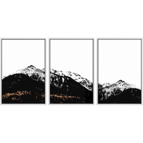 FCCUYE Framed Canvas Print Wall Art Set Winter Fog Mist Pine Tree Mountain Forest Nature Wilderness Photography Modern Art Landscape Relax/Calm for Living Room, Bedroom, Office - 16"x24"x3 White