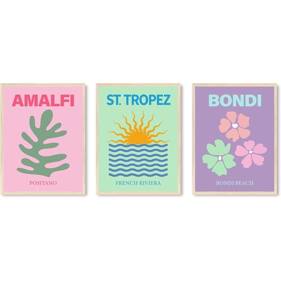 FCCUYE Framed Forest Landscape Wall Art, Set of 3 Purple Misty Mountain Range Pine Tree Wall Decor Prints, Nature Wilderness Wall Décor for Living Room, Bedroom - 12"x16" Black