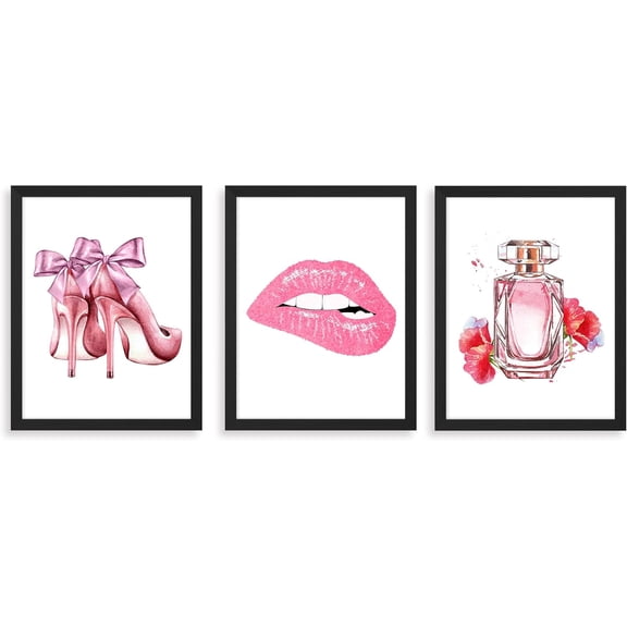 FCCUYE Framed Forest Landscape Wall Art, Set of 3 Purple Misty Mountain Range Pine Tree Wall Decor Prints, Nature Wilderness Wall Décor for Living Room, Bedroom - 12"x16" Black