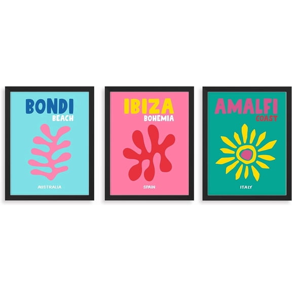 FCCUYE Framed Forest Landscape Wall Art, Set of 3 Purple Misty Mountain Range Pine Tree Wall Decor Prints, Nature Wilderness Wall Décor for Living Room, Bedroom - 12"x16" Black