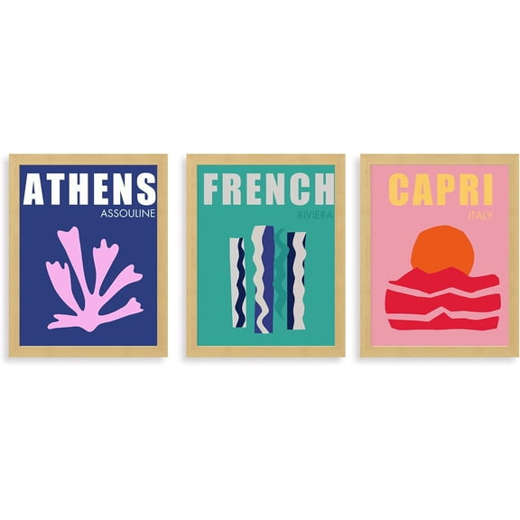 FCCUYE Framed Forest Landscape Wall Art, Set of 3 Purple Misty Mountain Range Pine Tree Wall Decor Prints, Nature Wilderness Wall Décor for Living Room, Bedroom - 12"x16" Black