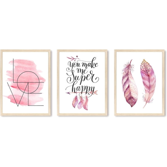 FCCUYE Framed Forest Landscape Wall Art, Set of 3 Purple Misty Mountain Range Pine Tree Wall Decor Prints, Nature Wilderness Wall Décor for Living Room, Bedroom - 12"x16" Black