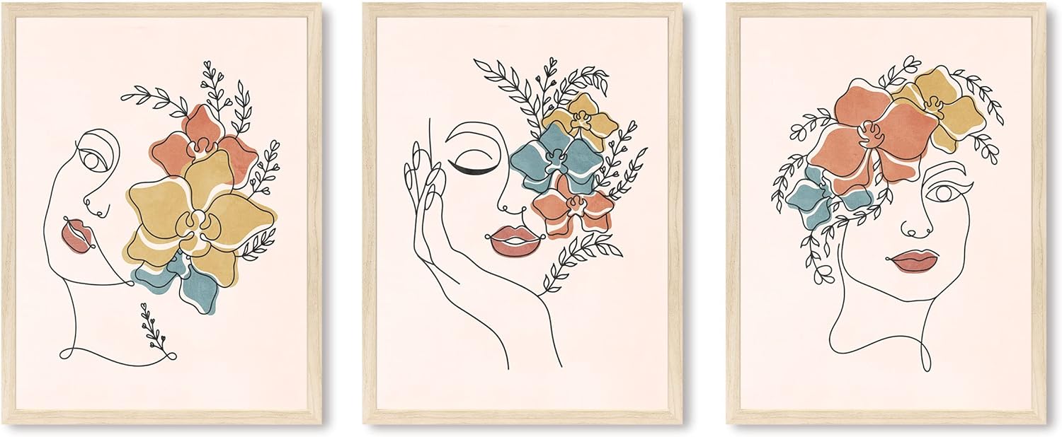 FCCUYE Framed Mountain Landscape Wall Art, Set of 3 Red & Orange Pastel ...