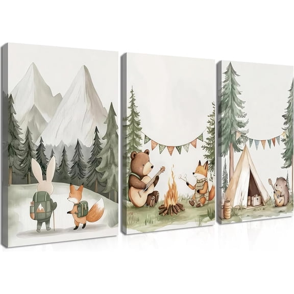 FCCUYE Framed Nursery Construction Truck Wall Art Set of 3 – Cute Excavator Tractor Dump Truck Canvas Prints, Boys Bedroom and Baby Room Wall Decor, Playroom Vehicle Artwork – 12x16in
