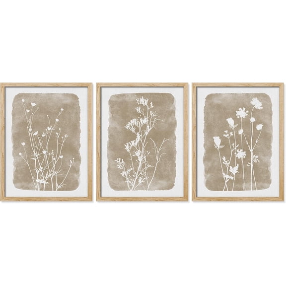 FCCUYE Framed Poster Bathroom Decor 12"x16"x 3 White, Wall Art Room Decor Multicolor for Living Room, Bedroom, Office Green and Purple Zen Wildflower Trio Nature Wilderness Farmhouse/Country