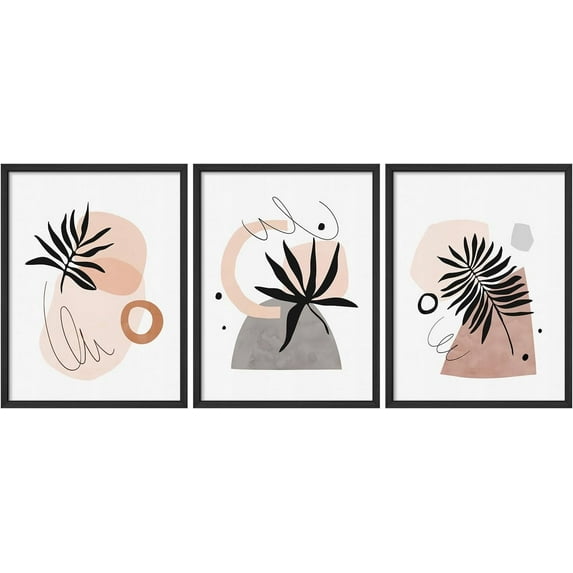 FCCUYE Framed Poster Modern Floral Pink and Yellow Flower Bouquets Illustrations Modern Art Decorative Contemporary Colorful Calm Print for Bedroom - 11"x14"x 3 Natural