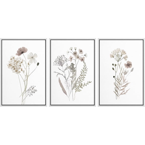 FCCUYE Framed Wall Art Print Set Vintage Wildflower Meadow with Colorful Blooms Illustrations Modern Art Boho Decorative Colorful Chic for Living Room, Bedroom, Office - 16"x24"x3 Natural