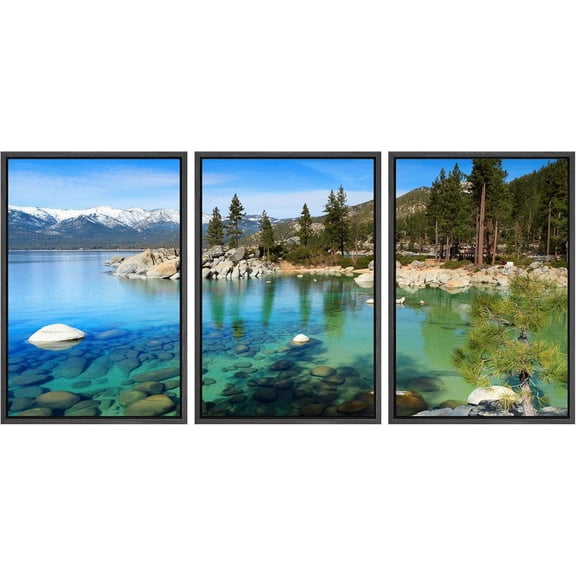 FCCUYE Framed Wall Art Print Set Winter Wonderland Snowy Pine Tree Forest Nature Wilderness Photography Modern Decorative Relax/Calm Boho for Living Room, Bedroom, Office - 16"x24"x3 Natural