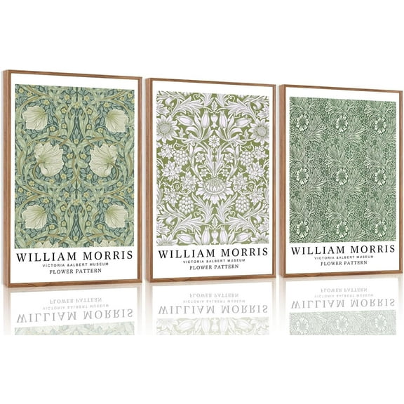 FCCUYE Framed Wall Art William Morris Botanical Flower Canvas Wall Art Set of 3, William Morris Print Abstract Floral Artwork Farmhouse Rustic Decor for Living Room Bedroom 12x16 Inch