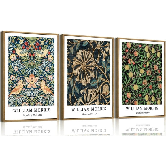 FCCUYE Framed Wall Art William Morris Botanical Flower Canvas Wall Art Set of 3, William Morris Print Abstract Floral Artwork Farmhouse Rustic Decor for Living Room Bedroom 12x16 Inch