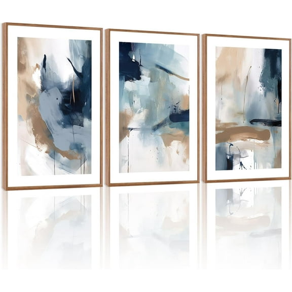 FCCUYE Grey Black Brown Framed Wall Art,Grey Abstract Pictures Set of 3(16”X24”) Minimalist Beige Cream Canvas Wall Art,Dance Lines Large Paintings,Blie Gray Wall Decor,Modern Room Decor for Bedroom