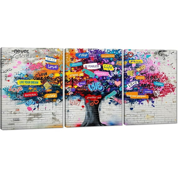 FCCUYE Large 3 Set of Banksy Canvas Wall Art Graffiti Spray Can Collection Painting Abstract Colorful Bottle Poster Street Pop Artwork for Living Room Office Decor Framed Easy to Hang - 24"x36"x3pcs