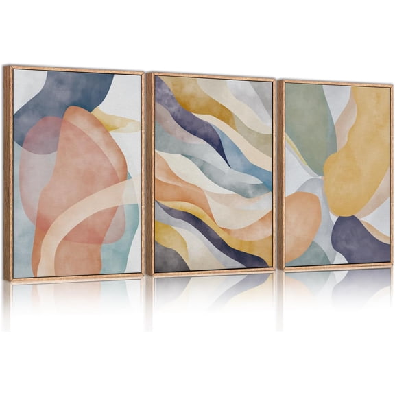 FCCUYE Large Abstract Green Gray Pastel Framed Canvas Wall Art,Neutral Landscape Wall Decor,Modern Watercolor Lake Artwork,Beige Textured Illustrations Art for Living Room,Bedroom,Office- 16"x24"x3