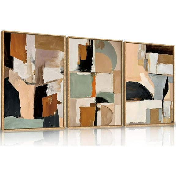 FCCUYE Large Abstract Green Gray Pastel Framed Canvas Wall Art,Neutral Landscape Wall Decor,Modern Watercolor Lake Artwork,Beige Textured Illustrations Art for Living Room,Bedroom,Office- 16"x24"x3