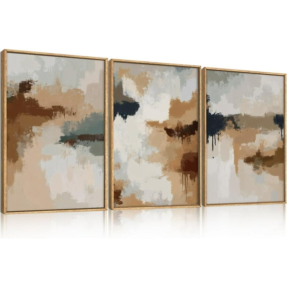 FCCUYE Large Abstract Green Gray Pastel Framed Canvas Wall Art,Neutral Landscape Wall Decor,Modern Watercolor Lake Artwork,Beige Textured Illustrations Art for Living Room,Bedroom,Office- 16"x24"x3