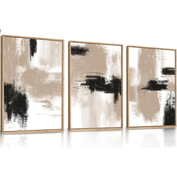 FCCUYE Large Abstract Green Gray Pastel Framed Canvas Wall Art,Neutral Landscape Wall Decor,Modern Watercolor Lake Artwork,Beige Textured Illustrations Art for Living Room,Bedroom,Office- 16"x24"x3