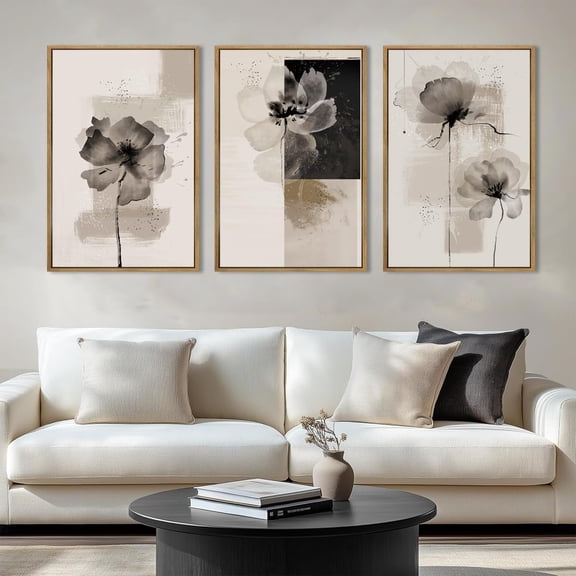 FCCUYE Large Blue Abstract Framed Canvas Wall Art 16x24 Inch Set of 3 Neutral Modern Art Prints Minimalst boho Artworks for Living Room Bedroom Office