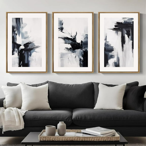 FCCUYE Large Blue Abstract Framed Canvas Wall Art 16x24 Inch Set of 3 Neutral Modern Art Prints Minimalst boho Artworks for Living Room Bedroom Office