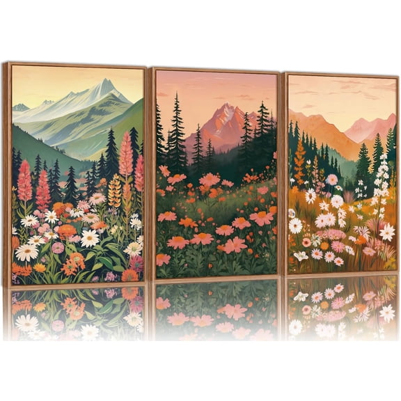 FCCUYE Large Mountain d Canvas Wall Art Set of 3, Boho Nature Forest Wall Decor, Neutral Wooden Pine Trees Artwork, Sunrise Ridge Landscape Art Printing for Living Room Bedroom Office 16"x24"