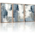 thumbnail image 1 of FCCUYE Large Navy Blue Brush Strokes Framed Canvas Wall Art Set of 3(12”X16”) Abstract Neutral Art Painting Modern Pastel Brown Artwork Minimalist Shapes Wall Decor for Living Room Bedroom Office, 1 of 6