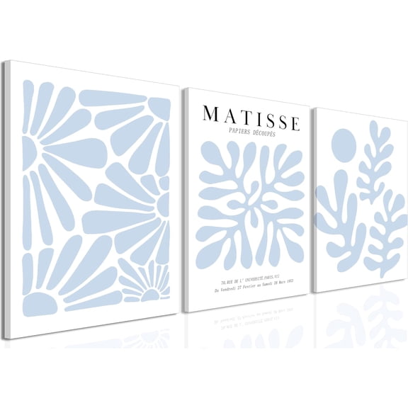 FCCUYE Matisse Abstract Flower Poster Set of 3 Light Blue Minimalist Henri Matisse Wall Art Boho Floral Canvas Prints Aesthetic Pictures Wall Decor for Bedroom Living Room Unframed 12x16 inch