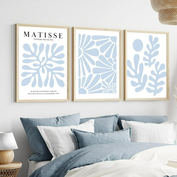 FCCUYE Matisse Abstract Flower Poster Set of 3 Light Blue Minimalist Henri Matisse Wall Art Boho Floral Canvas Prints Aesthetic Pictures Wall Decor for Bedroom Living Room Unframed 12x16 inch
