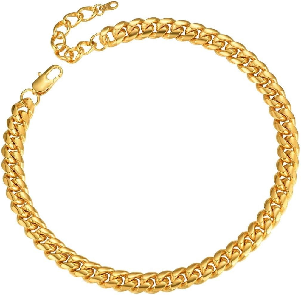 18K Gold Cuban Link Chain: 3mm Stainless Steel Curb Necklace