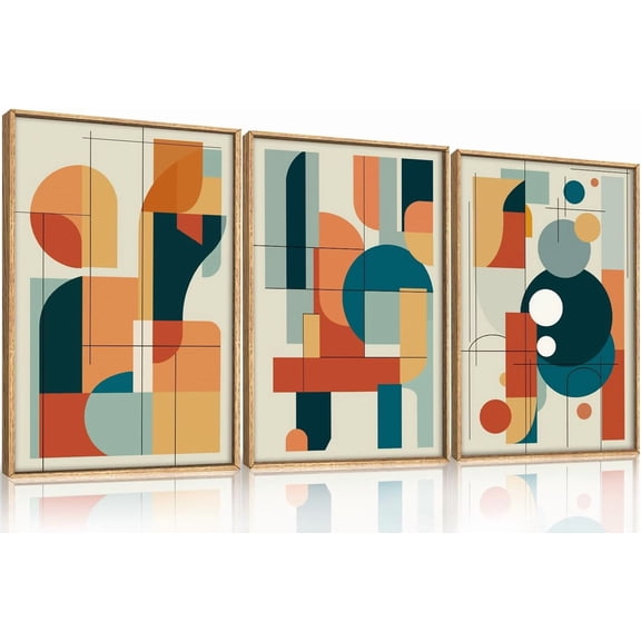 FCCUYE Mid Century Modern Framed Wall Art Set, Brown Boho Neutral Canvas Wall Decor, Large Geometric Pictures Wall Painting, 3 Panel 16x24 Inch Art Print for Living Room, Bedroom, Office, Farmhouse