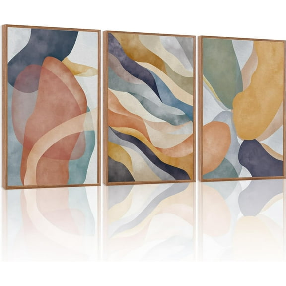 FCCUYE Minimalist Blue Sky Wall Art,Navy Blue Clouds Framed Artworks Set of 3(16”X24”) Oversized Sky Artwork Framed,Large Painting Calming Blue White Clouds,Light Blue Cloud Canvas for Office Bedroom