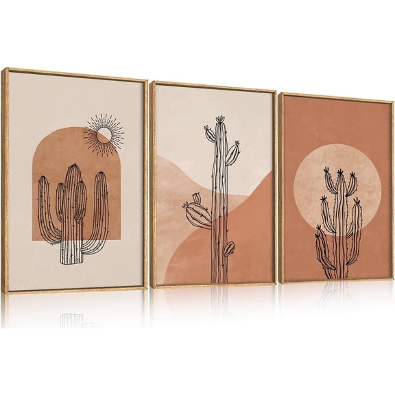 FCCUYE Modern Abstract Framed Canvas Wall Art Set, Neutral Beige Shape Wall Decor, Black and White Block Wall Painting, Minimalist Paint Stroke Art Print for Living Room, Bedroom, Office 24"x36"x3