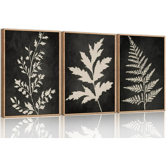 FCCUYE Moody Dark Orange Floral Framed Canvas Wall Art Set, Minimalist Wildflower Wall Decor, Black Flower Botanical Wall Painting, Modern Art Print for Living Room, Bedroom, Office 16"x24"x3