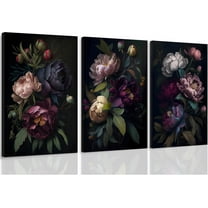 FCCUYE Moody Floral Wall Art, Vintage Blue and Gold Framed Canvas Wall Art Set of 3, Dark Academia Floral Prints, Gothic Flower Pictures for Bedroom Living Room Decor, Elegant Botanical Home Decor