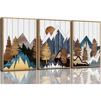 FCCUYE Mountain d Canvas Wall Art Set of 3, 24"x36" Country Woodcut Style Wall Decor, Forest Nature Wilderness Wall Painting, Large Modern Art Prints for Living Room, Bedroom, Farmhouse, Office