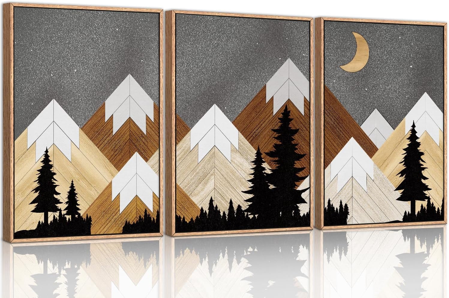 FCCUYE Mountain d Canvas Wall Art Set of 3, 24"x36" Country Woodcut ...