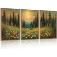 thumbnail image 1 of FCCUYE Mountain d Canvas Wall Art Set of 3, 24"x36" Country Woodcut Style Wall Decor, Forest Nature Wilderness Wall Painting, Large Modern Art Prints for Living Room, Bedroom, Farmhouse, Office, 1 of 7