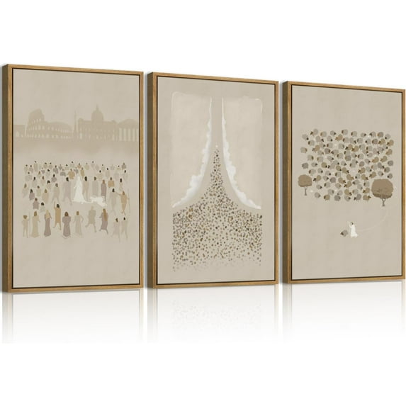 FCCUYE Neutral Abstract Wall Art Beige Large Wall Decor Boho Mid Century Modern Artwork Art Print for Living Room Bedroom Office 24"x36" Set of 3 Gift