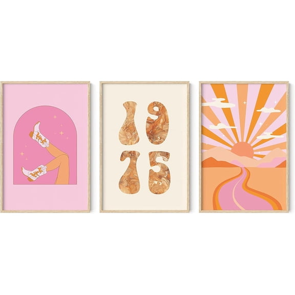 FCCUYE Neutral Wall Decor - Set of 3 Minimalist Art, Boho Art Decor for Living Room, Frameable Botanical Prints (Beige Frame, 12x16)