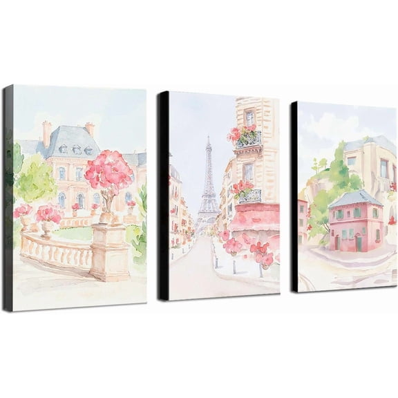 FCCUYE Pastel Pink Blue Charleston Europe Set Of 3 Watercolor Print Rainbow Row Street Wall Art Coastal Beach Poster Home decor 16x24in-3PCS-Frameless