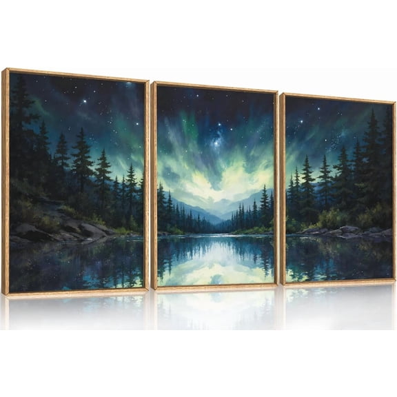 FCCUYE Purple Sunset Mountain Landscape Framed Canvas Wall Art Set,Nature Pine Tree Wildflowers Wall Decor,Golden Sunlight Wall Painting,Modern Field Art Prints for Living Room, Bedroom-16 x24 x3