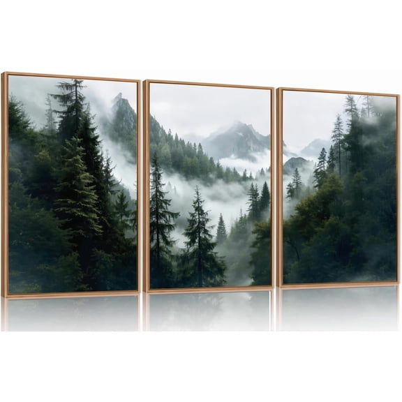 FCCUYE Purple Sunset Mountain Landscape Framed Canvas Wall Art Set,Nature Pine Tree Wildflowers Wall Decor,Golden Sunlight Wall Painting,Modern Field Art Prints for Living Room, Bedroom-16 x24 x3